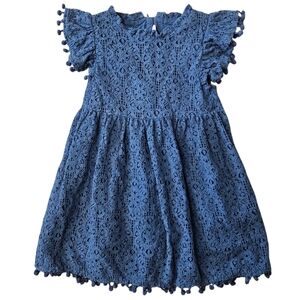 2Bunnies Blue Girls Eyelet Tassel Pom Dress Church Spring Summer